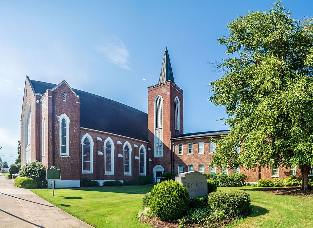 Greenville, MS - First Baptist Church in Greenville, Mississippi on a Sunny Day